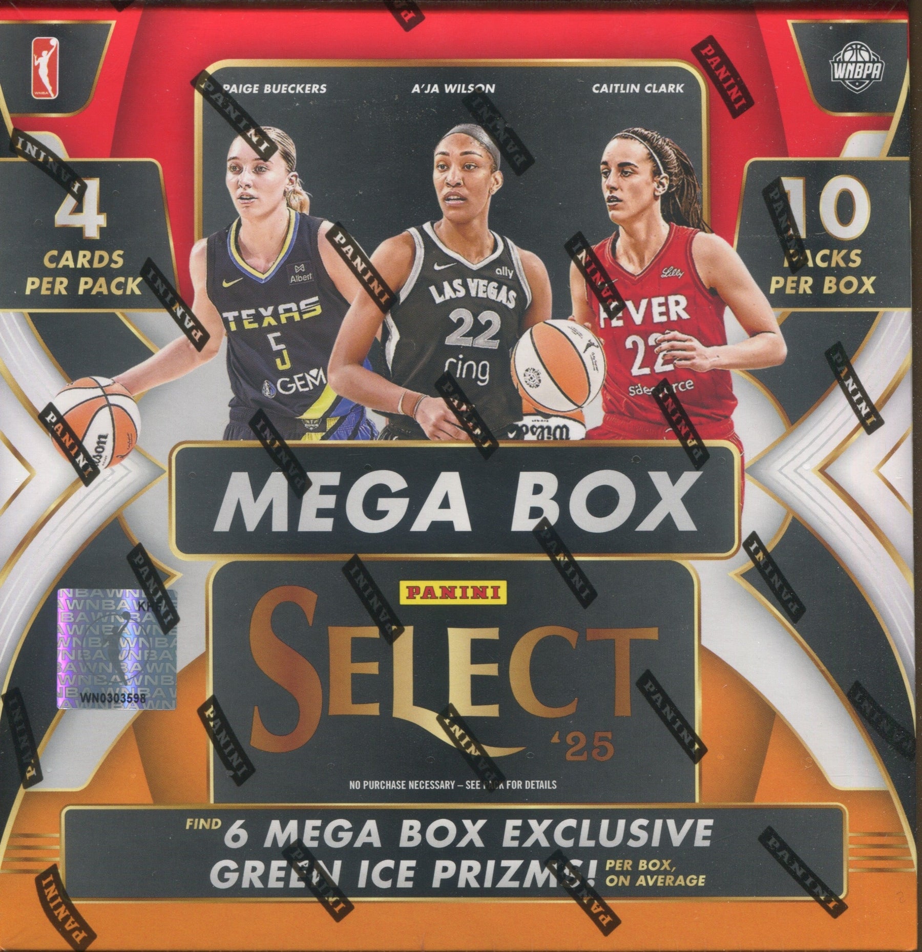 2025 Panini Select WNBA Basketball Hobby Mega, 20 Box Case (Green Ice Prizms)